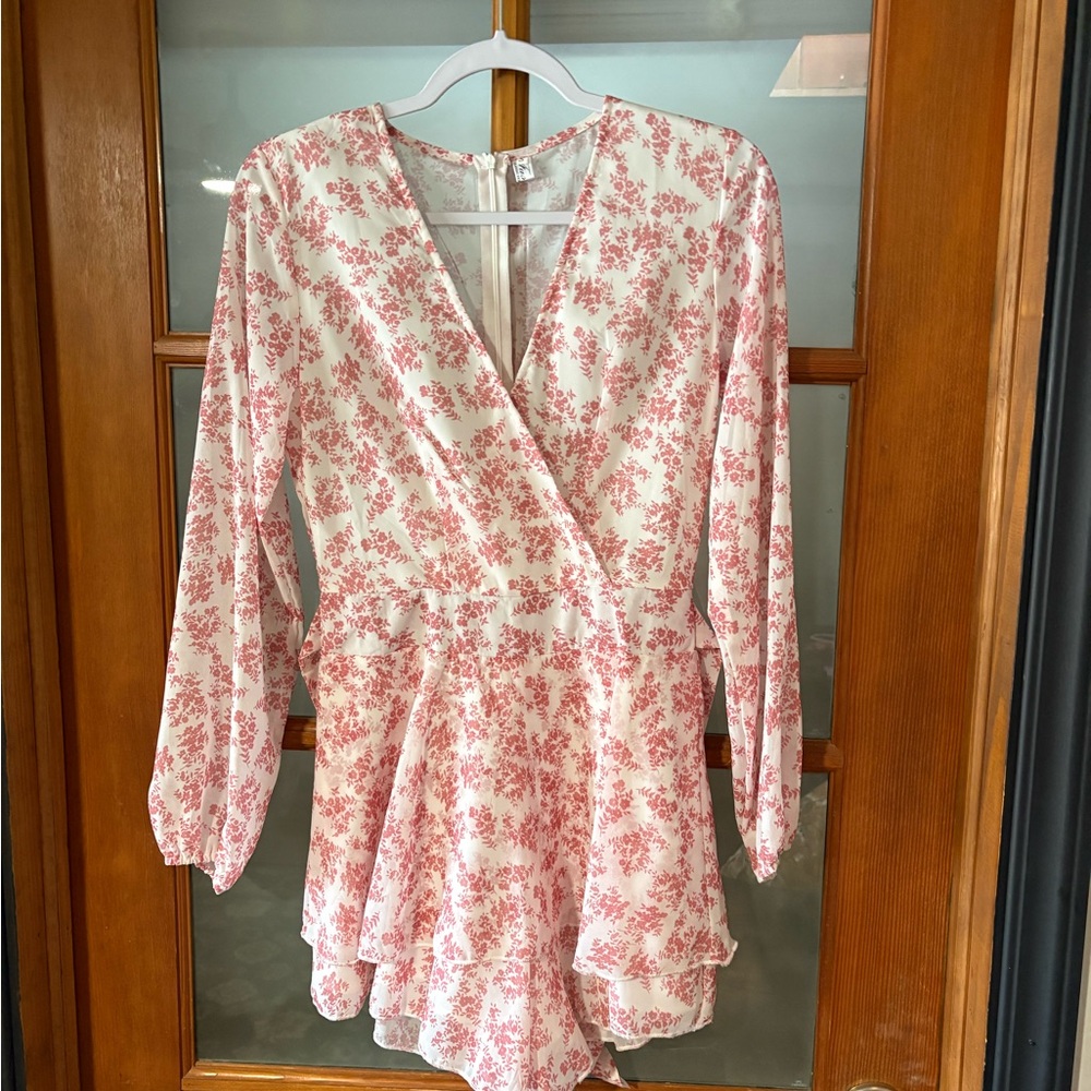 Pink Floral Romper Dress XS Cottagecore Mini Built-In Shorts